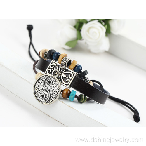 Beads Bangle Jewelry Wholesale Girl's Charm Leather Bracelet